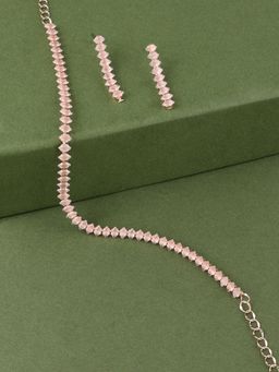 Zaveri Pearls - Pink Marquise Cubic Zirconia Contemporary Necklace & Earring Set-ZPFK14035