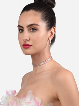 Zaveri Pearls - Green & Pink Cubic Zirconia Party Bling Necklace & Earring Set-ZPFK14036