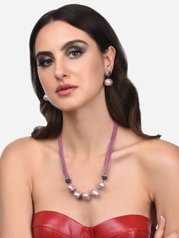 Zaveri Pearls - Pink Beaded Contemporary Dazzling Multistrand Necklace & Earring Set-ZPFK14039