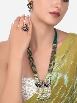 Zaveri Pearls - Multicolor Meenakari Peacock Necklace Earring & Ring-ZPFK14059 (Set of 3)