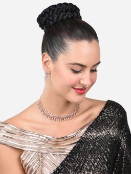 Zaveri Pearls - Rose Gold Dazzling Cubic Zirconia Necklace & Earring Set-ZPFK15167