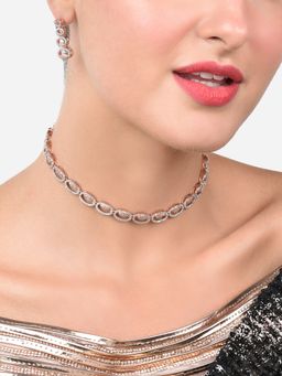 Zaveri Pearls - Rose Gold Dazzling Cubic Zirconia Necklace & Earring Set-ZPFK15168