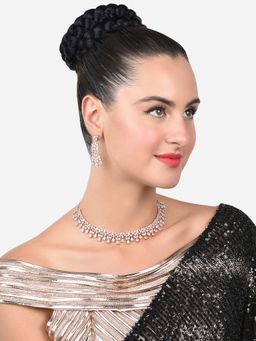 Zaveri Pearls - Rose Gold Dazzling Cubic Zirconia Necklace & Earring Set-ZPFK15169