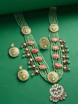 Zaveri Pearls - Multicolor Meenakari Lotus Long Necklace Earring & Ring Set-ZPFK15190