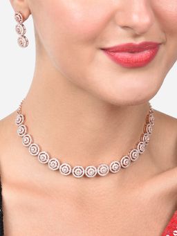 Zaveri Pearls - Rose Gold Dazzling Cubic Zirconia Necklace & Earring Set-ZPFK15207