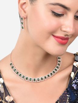 Zaveri Pearls - Green Dazzling Cubic Zirconia Necklace & Earring Set-ZPFK15210