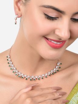 Zaveri Pearls - Green Dazzling Cubic Zirconia Necklace & Earring Set-ZPFK15212