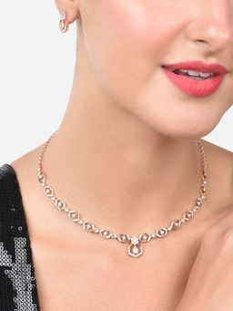Zaveri Pearls - Rose Gold Cubic Zirconia Bling Necklace & Earring Set-ZPFK15218