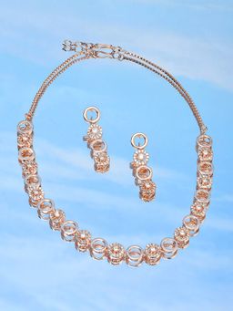 Zaveri Pearls - Rose Gold Dazzling Cubic Zirconia Necklace & Earring Set-ZPFK15348