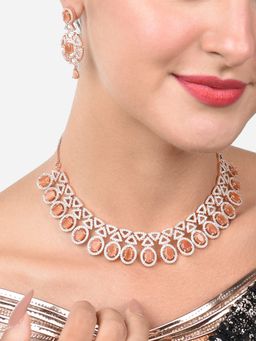 Zaveri Pearls - Champagne Color Stones Cubic Zirconia Necklace & Earring Set-ZPFK15349