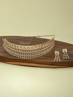 Zaveri Pearls - Rose Gold Cubic Zirconia Bling Choker Necklace & Earring Set-ZPFK15412