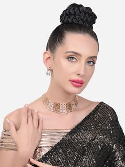 Zaveri Pearls - Rose Gold Cubic Zirconia Bling Choker Necklace & Earring Set-ZPFK15413