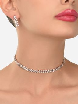 Zaveri Pearls - Two Tone Dazzling Cubic Zirconia Bling Necklace & Earring Set-ZPFK15227