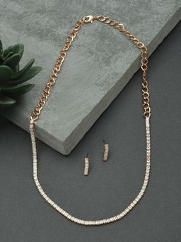 Zaveri Pearls - Rose Gold Cubic Zirconia Sleek Chain & Earring Set-ZPFK15236