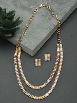 Zaveri Pearls - Multicolor 2 Layers Baguette Diamonds Necklace & Earring Set-ZPFK15237