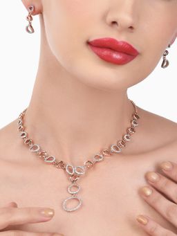 Zaveri Pearls - Rose Gold Dazzling Cubic Zirconia Necklace & Earring Set-ZPFK15249