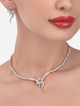 Zaveri Pearls - Rose Gold Dazzling Cubic Zirconia Necklace & Earring Set-ZPFK15250