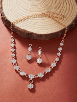Zaveri Pearls - Rose Gold Dazzling Cubic Zirconia Necklace & Earring Set-ZPFK15251