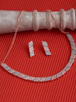 Zaveri Pearls - Rose Gold Party Bling Cubic Zirconia Necklace & Earring Set-ZPFK15252