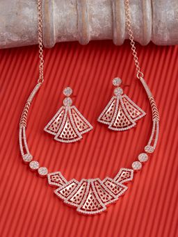 Zaveri Pearls - Rose Gold Cubic Zirconia Bling Necklace & Earring Set-ZPFK15258
