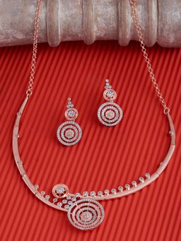 Zaveri Pearls - Rose Gold Cubic Zirconia Party Bling Necklace & Earring Set-ZPFK15262