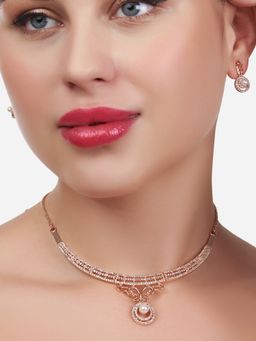 Zaveri Pearls - Rose Gold Cubic Zirconia Party Bling Necklace & Earring Set-ZPFK15271