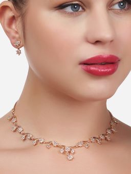 Zaveri Pearls - Rose Gold Cubic Zirconia Party Bling Necklace & Earring Set-ZPFK15273