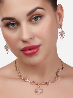 Zaveri Pearls - Rose Gold Cubic Zirconia Party Bling Necklace & Earring Set-ZPFK15275