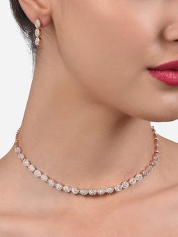 Zaveri Pearls - Rose Gold Cubic Zirconia Sleek Necklace & Earring Set-ZPFK15281