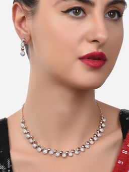 Zaveri Pearls - Rose Gold Cubic Zirconia Party Bling Necklace & Earring Set-ZPFK15295