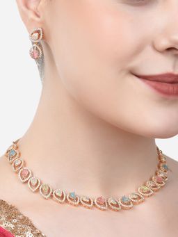 Zaveri Pearls - Multicolor Cubic Zirconia TearDrop Necklace & Earring Set-ZPFK15297