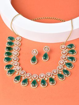 Zaveri Pearls - Green TearDrop & Cubic Zirconia Necklace & Earring Set-ZPFK15299