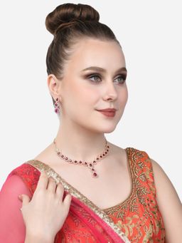 Zaveri Pearls - Pink Dazzling Cubic Zirconia Brass Necklace & Earring Set-ZPFK15302