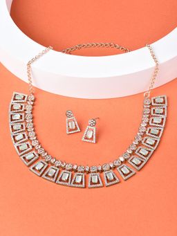 Zaveri Pearls - Green Stones & Dazzling Cubic Zirconia Necklace & Earring Set-ZPFK15305