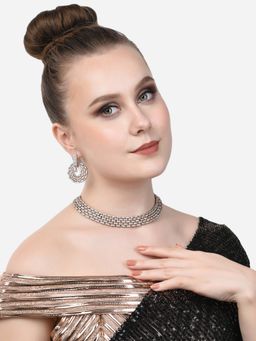 Zaveri Pearls - Rose Gold Dazzling cubic Zirconia Necklace & Earring Set-ZPFK15306