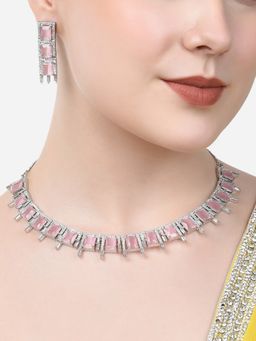 Zaveri Pearls - Pink Stones & Cubic Zirconia Bling Necklace & Earring Set-ZPFK15314