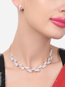 Zaveri Pearls - Rose Gold Dazzling Cubic Zirconia Necklace & Earring Set-ZPFK15208