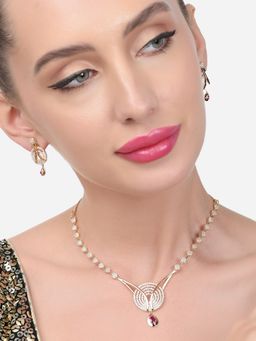 Zaveri Pearls - Gold Tone Dazzling Cubic Zirconia Necklace & Earring Set-ZPFK15417
