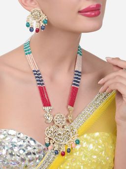 Zaveri Pearls - Multicolor Beads Long Bridal Kundan Necklace & Earring Set-ZPFK15648