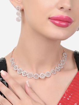 Zaveri Pearls - Rose Gold Dazzling Cubic Zirconia Necklace and Earring Set-ZPFK15209
