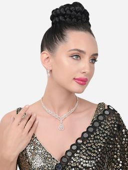 Zaveri Pearls - Gold Tone Dazzling Cubic Zirconia Necklace and Earring Set-ZPFK15416