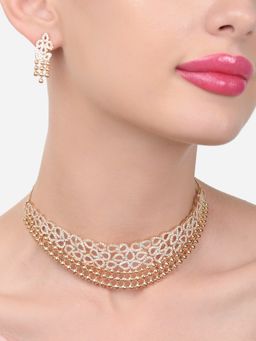 Zaveri Pearls - Gold Tone Cubic Zirconia Choker Necklace and Earring Set-ZPFK15418
