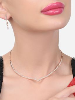 Zaveri Pearls - Rose Gold Cubic Zirconia Contemporary Necklace and Earring Set-ZPFK15483
