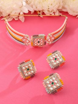 Zaveri Pearls - Multicolor Crystal Multistrand Necklace Earring and Ring Set-ZPFK15661