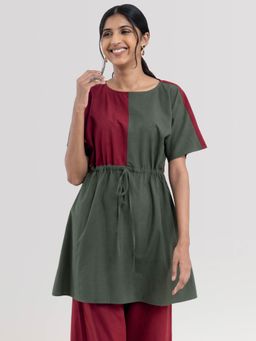 Pink Fort - Women Patch Green Colorblock Play Kaftan Top