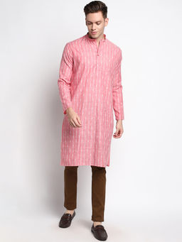 Devoiler - Men Striped Pink Fine Cotton Kurta