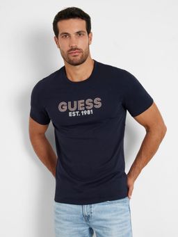 Guess - Blue Solid/Plain Slim T-Shirt