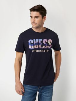 Guess - Blue Solid/Plain Slim T-Shirt