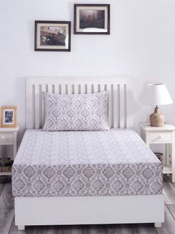 Maspar - Hues Nomad Scuplt Harold 210 TC Cotton Neutral Print Single Bedsheet ,1 Pillow Cover