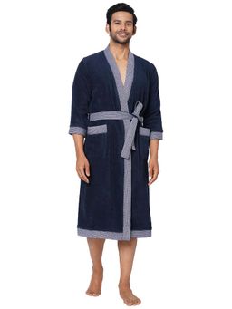 SPACES - Navy Blue Hygro Cotton 400 Gsm Dobby Plain Bath Robe
